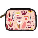 Scandinavian Flat Floral Background Coral Pink White Black Gold Pattern Digital Camera Leather Case
