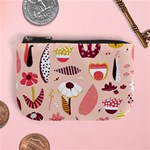 Scandinavian Flat Floral Background Coral Pink White Black Gold Pattern Mini Coin Purse