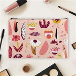 Scandinavian Flat Floral Background Coral Pink White Black Gold Pattern Cosmetic Bag (Large)