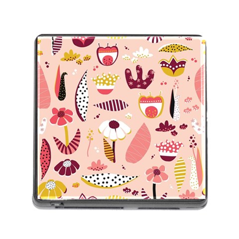 Scandinavian Flat Floral Background Coral Pink White Black Gold Pattern Memory Card Reader (Square 5 Slot) from ArtsNow.com Front