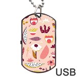 Scandinavian Flat Floral Background Coral Pink White Black Gold Pattern Dog Tag USB Flash (Two Sides)