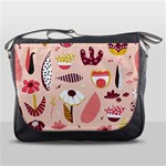 Scandinavian Flat Floral Background Coral Pink White Black Gold Pattern Messenger Bag