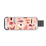 Scandinavian Flat Floral Background Coral Pink White Black Gold Pattern Portable USB Flash (Two Sides)