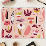 Scandinavian Flat Floral Background Coral Pink White Black Gold Pattern Cosmetic Bag (XXXL)