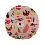 Scandinavian Flat Floral Background Coral Pink White Black Gold Pattern Standard 15  Premium Round Cushions