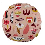 Scandinavian Flat Floral Background Coral Pink White Black Gold Pattern Large 18  Premium Round Cushions