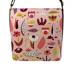 Scandinavian Flat Floral Background Coral Pink White Black Gold Pattern Flap Closure Messenger Bag (L)
