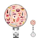 Scandinavian Flat Floral Background Coral Pink White Black Gold Pattern Stainless Steel Nurses Watch
