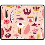 Scandinavian Flat Floral Background Coral Pink White Black Gold Pattern Two Sides Fleece Blanket (Medium)