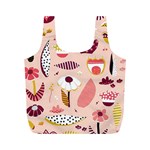 Scandinavian Flat Floral Background Coral Pink White Black Gold Pattern Full Print Recycle Bag (M)