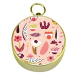 Scandinavian Flat Floral Background Coral Pink White Black Gold Pattern Gold Compasses