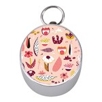 Scandinavian Flat Floral Background Coral Pink White Black Gold Pattern Mini Silver Compasses