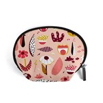 Scandinavian Flat Floral Background Coral Pink White Black Gold Pattern Accessory Pouch (Small)