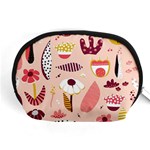 Scandinavian Flat Floral Background Coral Pink White Black Gold Pattern Accessory Pouch (Medium)