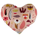 Scandinavian Flat Floral Background Coral Pink White Black Gold Pattern Large 19  Premium Flano Heart Shape Cushions