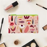 Scandinavian Flat Floral Background Coral Pink White Black Gold Pattern Cosmetic Bag (XS)
