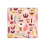 Scandinavian Flat Floral Background Coral Pink White Black Gold Pattern Satin Bandana Scarf 22  x 22 