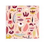 Scandinavian Flat Floral Background Coral Pink White Black Gold Pattern Square Satin Scarf (30  x 30 )