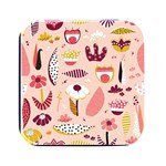 Scandinavian Flat Floral Background Coral Pink White Black Gold Pattern Square Metal Box (Black)