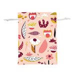 Scandinavian Flat Floral Background Coral Pink White Black Gold Pattern Lightweight Drawstring Pouch (L)
