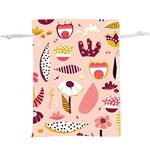 Scandinavian Flat Floral Background Coral Pink White Black Gold Pattern Lightweight Drawstring Pouch (XL)