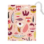 Scandinavian Flat Floral Background Coral Pink White Black Gold Pattern Drawstring Pouch (4XL)