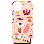 Scandinavian Flat Floral Background Coral Pink White Black Gold Pattern iPhone 14 Plus Black UV Print Case