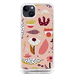Scandinavian Flat Floral Background Coral Pink White Black Gold Pattern iPhone 14 Plus TPU UV Print Case