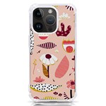 Scandinavian Flat Floral Background Coral Pink White Black Gold Pattern iPhone 14 Pro TPU UV Print Case