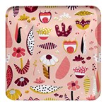 Scandinavian Flat Floral Background Coral Pink White Black Gold Pattern Square Glass Fridge Magnet (4 pack)