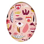Scandinavian Flat Floral Background Coral Pink White Black Gold Pattern Oval Glass Fridge Magnet (4 pack)