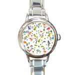 Baby Dino Seamless Pattern Round Italian Charm Watch