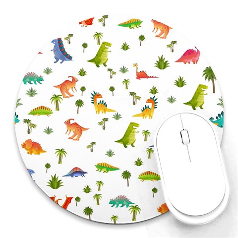 Baby Dino Seamless Pattern Round Mousepad from ArtsNow.com Front