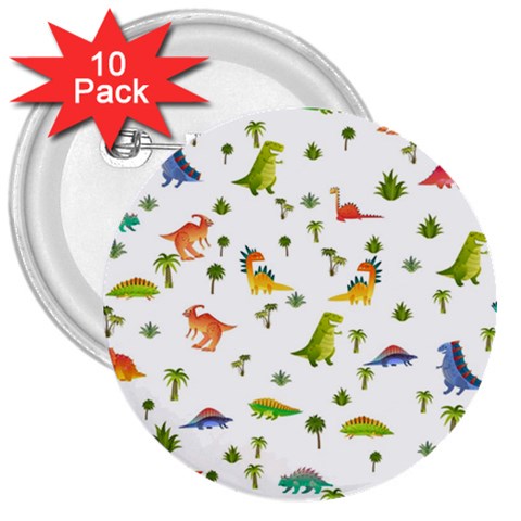 Baby Dino Seamless Pattern 3  Buttons (10 pack)  from ArtsNow.com Front