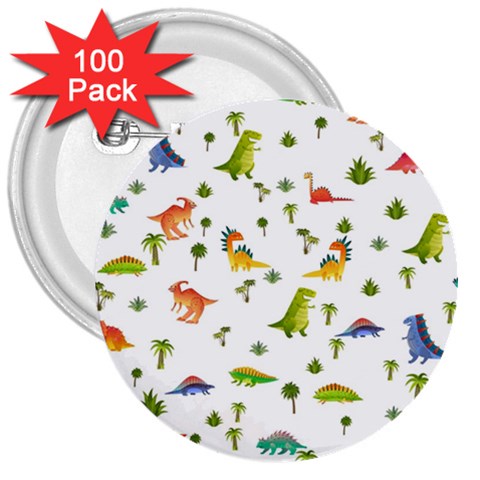 Baby Dino Seamless Pattern 3  Buttons (100 pack)  from ArtsNow.com Front