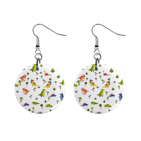 Baby Dino Seamless Pattern Mini Button Earrings from ArtsNow.com Front