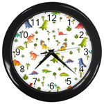 Baby Dino Seamless Pattern Wall Clock (Black)