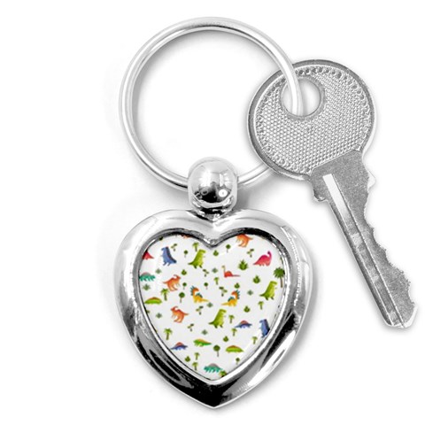 Baby Dino Seamless Pattern Key Chain (Heart) from ArtsNow.com Front