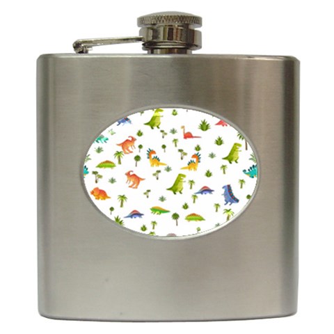 Baby Dino Seamless Pattern Hip Flask (6 oz) from ArtsNow.com Front