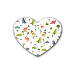 Baby Dino Seamless Pattern Rubber Heart Coaster (4 pack)