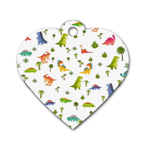 Baby Dino Seamless Pattern Dog Tag Heart (One Side) from ArtsNow.com Front
