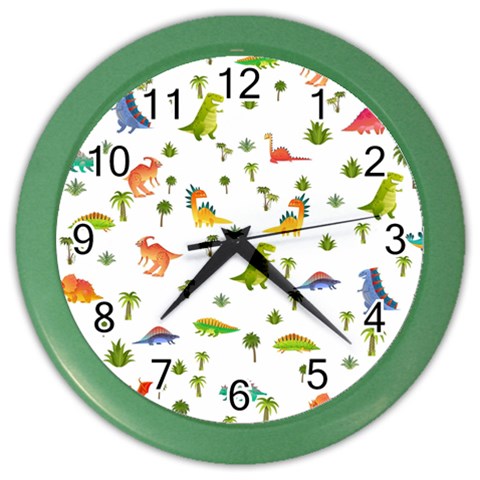 Baby Dino Seamless Pattern Color Wall Clock from ArtsNow.com Front