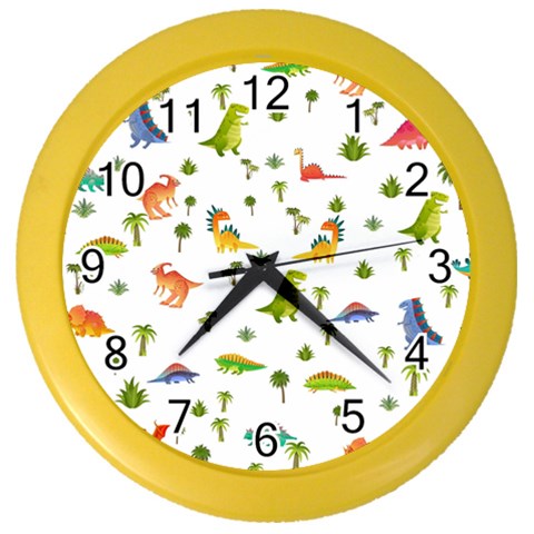 Baby Dino Seamless Pattern Color Wall Clock from ArtsNow.com Front