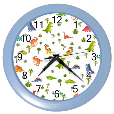 Baby Dino Seamless Pattern Color Wall Clock from ArtsNow.com Front
