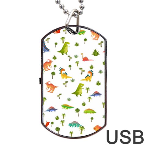 Baby Dino Seamless Pattern Dog Tag USB Flash (One Side) from ArtsNow.com Front