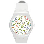 Baby Dino Seamless Pattern Round Plastic Sport Watch (M)