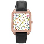 Baby Dino Seamless Pattern Rose Gold Leather Watch 