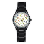 Baby Dino Seamless Pattern Stainless Steel Round Watch