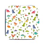 Baby Dino Seamless Pattern Square Metal Box (Black)