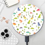 Baby Dino Seamless Pattern Wireless Fast Charger(White)